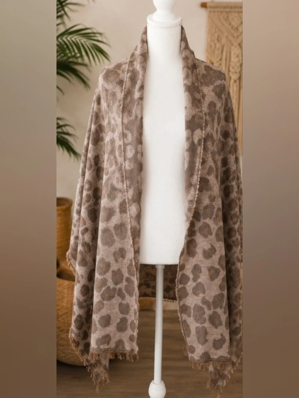 Women’s Taupe Leopard Print Shawl Cape